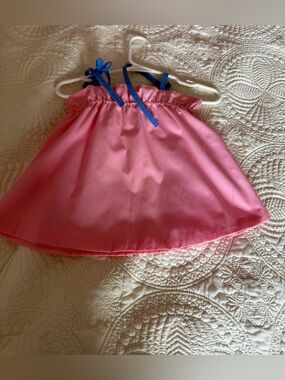 The Beaufort Bonnet Company Pink Dress with Blue Shoulder Ties